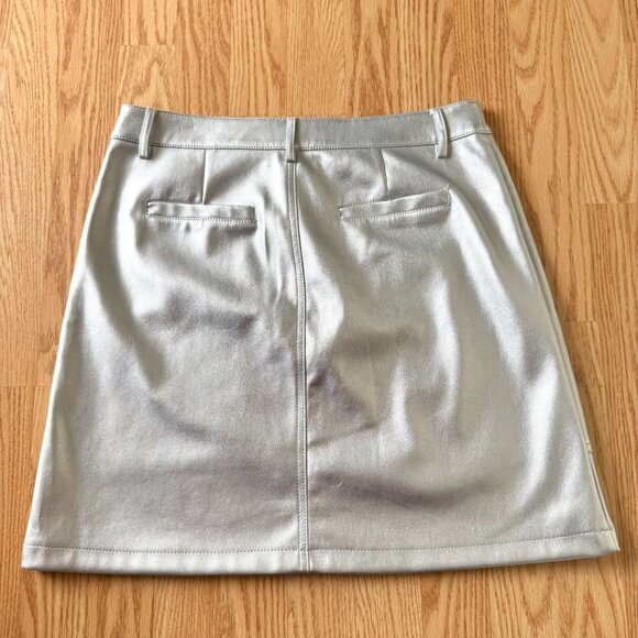 Marc New York Silver Faux Leather Mini Skirt Size 10 Y2K Astronaut Futuristic - Picture 3 of 9